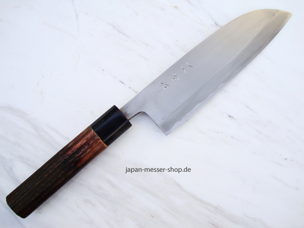 HEIJI Schmiede Atsuraeko Migaki Santoku, 18,5 cm Klinge mit Honbazuke, handgeschmiedet und - signiert, nicht rostfrei